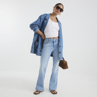 Petite Blue Mid Rise Bootcut Jeans