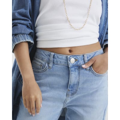 Petite Blue Mid Rise Bootcut Jeans