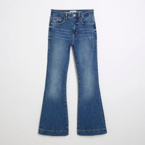 Petite blue mid rise flared jeans