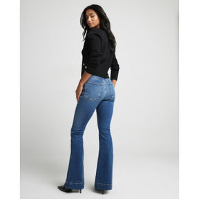 Petite blue mid rise flared jeans