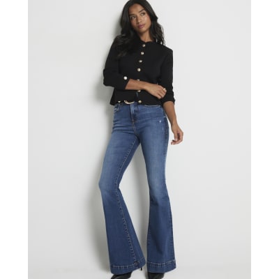 Petite blue mid rise flared jeans