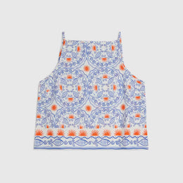 Petite Blue Printed Linen Blend Tank Top