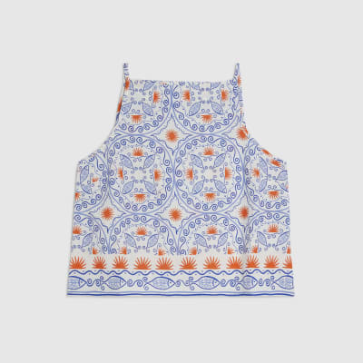 Petite Blue Printed Linen Blend Tank Top