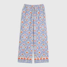 Petite Blue Printed Linen Blend Trousers