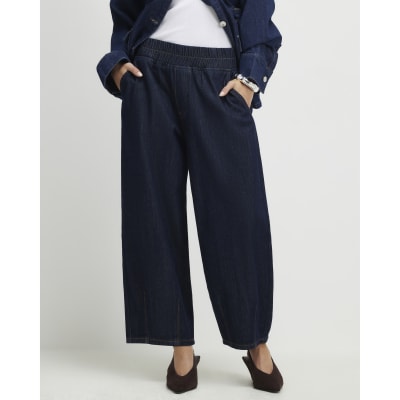 Petite Blue Pull On Barrel Jeans