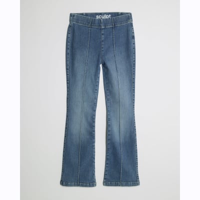 Petite Blue Pull On Flared Jeans