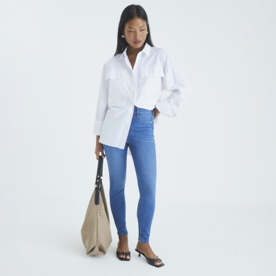 Petite Blue Pull On Sculpt Skinny Jeans