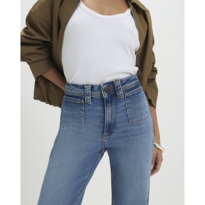 Petite Blue Relaxed Flare Jeans