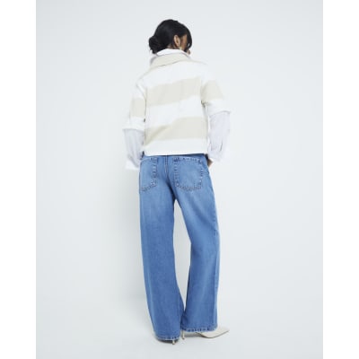 Petite blue relaxed straight fit jeans