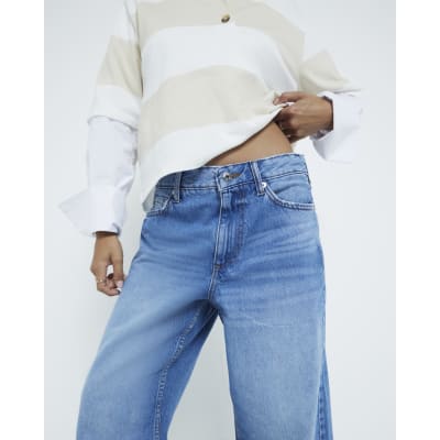Petite blue relaxed straight fit jeans