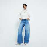 Petite blue relaxed straight fit jeans