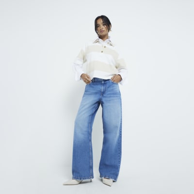 Petite blue relaxed straight fit jeans