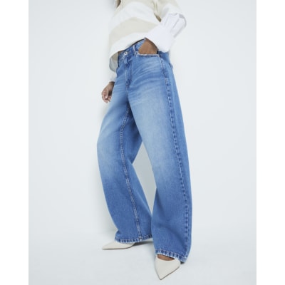 Petite blue relaxed straight fit jeans