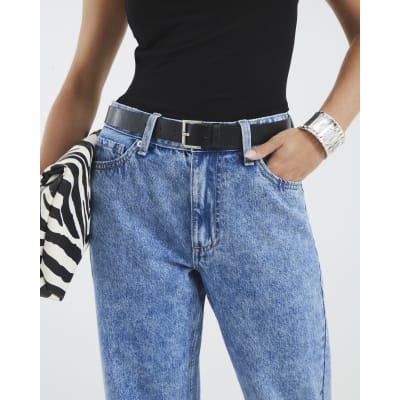 Petite Blue Relaxed Straight Leg Belted Jeans