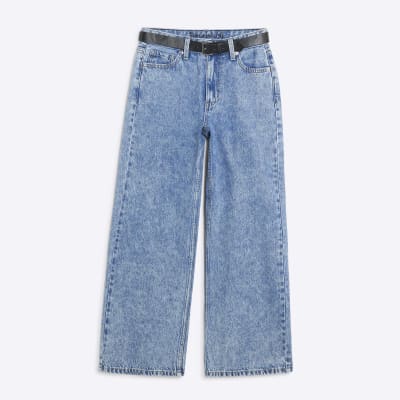 Petite Blue Relaxed Straight Leg Belted Jeans