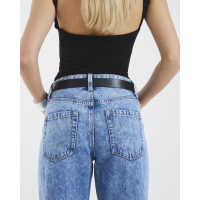 Petite Blue Relaxed Straight Leg Belted Jeans