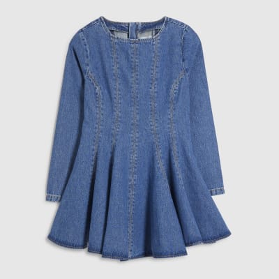 Petite Blue Seamed Denim Mini Dress