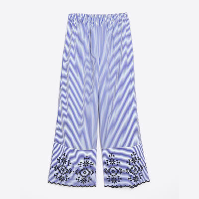 Petite Blue Stripe Cutwork Wide Leg Trousers
