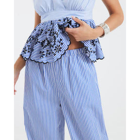 Petite Blue Stripe Cutwork Wide Leg Trousers
