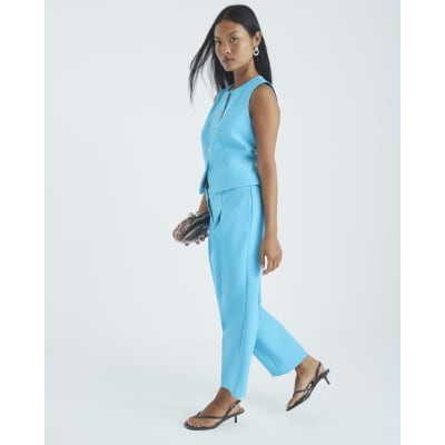 Petite Blue Tapered Straight Leg Trousers