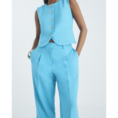 Petite Blue Tapered Straight Leg Trousers
