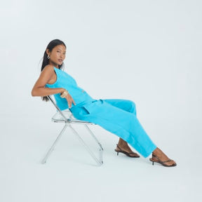 Petite Blue Tapered Straight Leg Trousers
