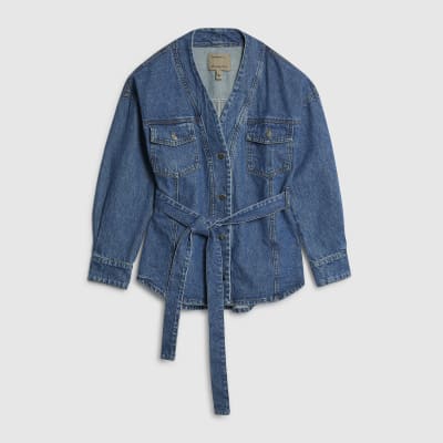 Petite Blue Tie front Denim Jacket