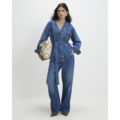 Petite Blue Tie front Denim Jacket
