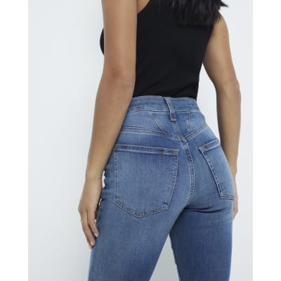 Petite Blue tummy hold flared jeans