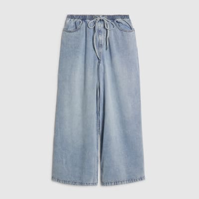 Petite Blue Wide Leg Pyjama Style Jeans
