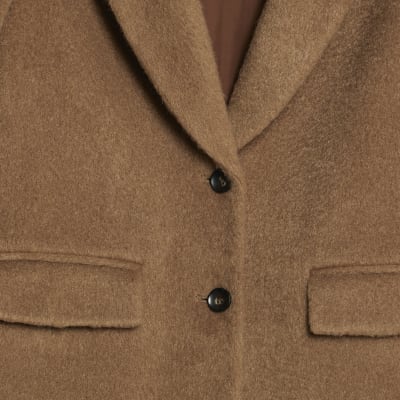 Petite Brown Brushed Faux Wool Blazer