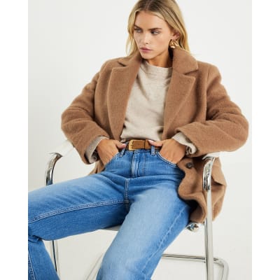 Petite Brown Brushed Faux Wool Blazer