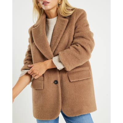 Petite Brown Brushed Faux Wool Blazer