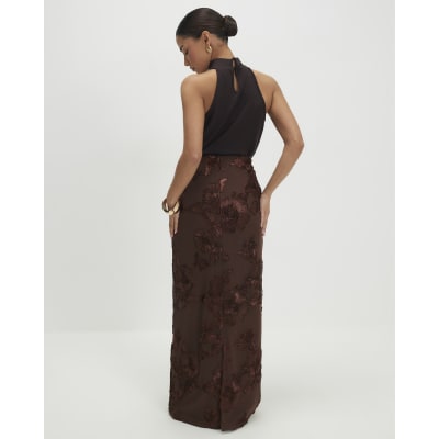 Petite Brown Cornelli Maxi Skirt