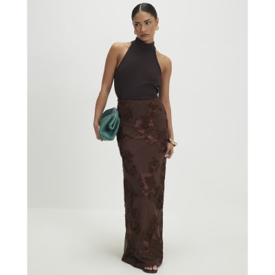 Petite Brown Cornelli Maxi Skirt