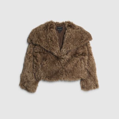 Petite Brown Faux Fur Collared Jacket