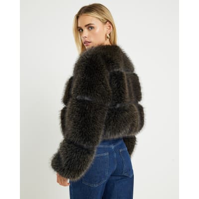 Petite Brown Faux Fur Panelled Coat