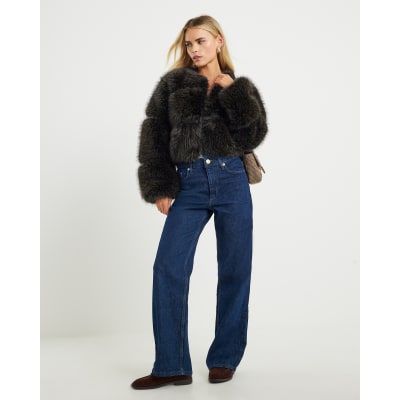 Petite Brown Faux Fur Panelled Coat