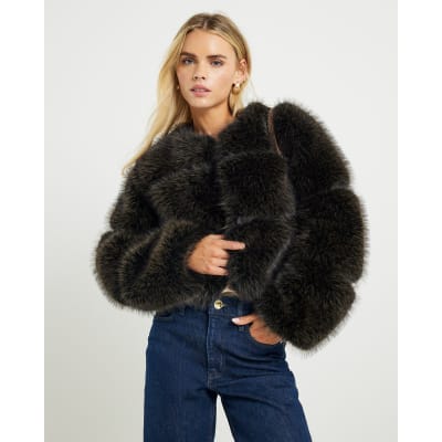 Petite Brown Faux Fur Panelled Coat