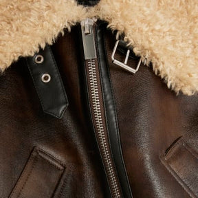 Petite Brown Faux Shearling Aviator Jacket