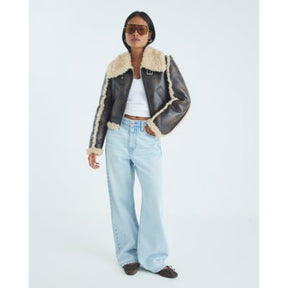 Petite Brown Faux Shearling Aviator Jacket