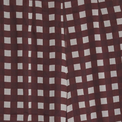 Petite Brown Gingham Wide Leg Trousers