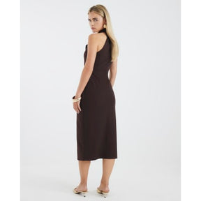 Petite Brown Halter Neck Midi Waistcoat Dress