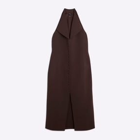 Petite Brown Halter Neck Midi Waistcoat Dress