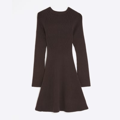 Petite Brown Knitted mini dress