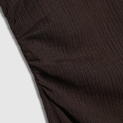 Petite Brown Lace Trim Textured Dress