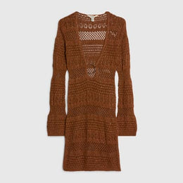 Petite Brown Metallic Knit Mini Beach Dress