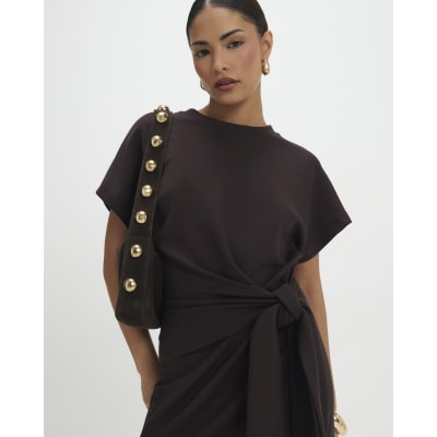 Petite Brown Premium Knot Midi Dress