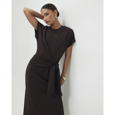 Petite Brown Premium Knot Midi Dress