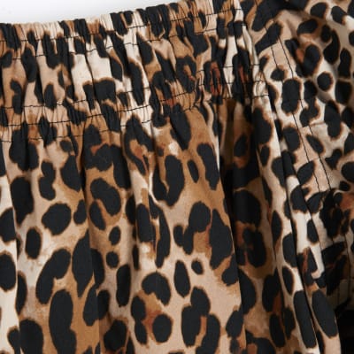 Petite Brown Puff Sleeve Leopard Mini Dress